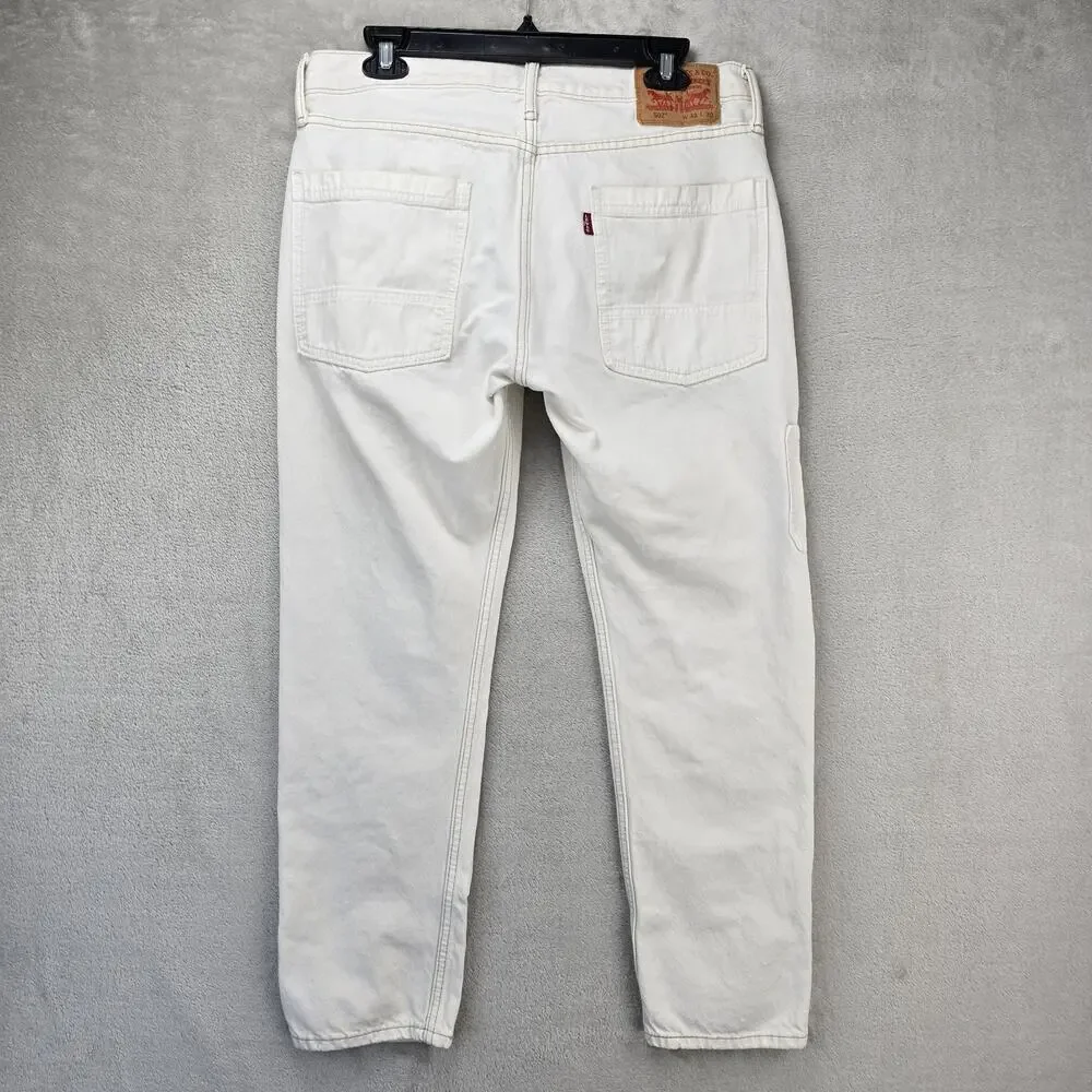 Levis 502 Altered Jeans Mens 33x27 White Tapered Regular Fit Double Knee Denim